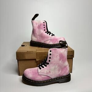 Dr. Martens Toddler 1460 Pascal Tie Dye Suede Lace Up Boots in Pink